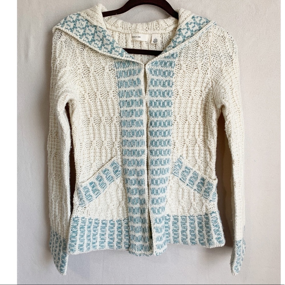 SALE 🔥 Anthropologie Sleeping on Snow Cardigan Hood Fisherman Knit Ivory Small